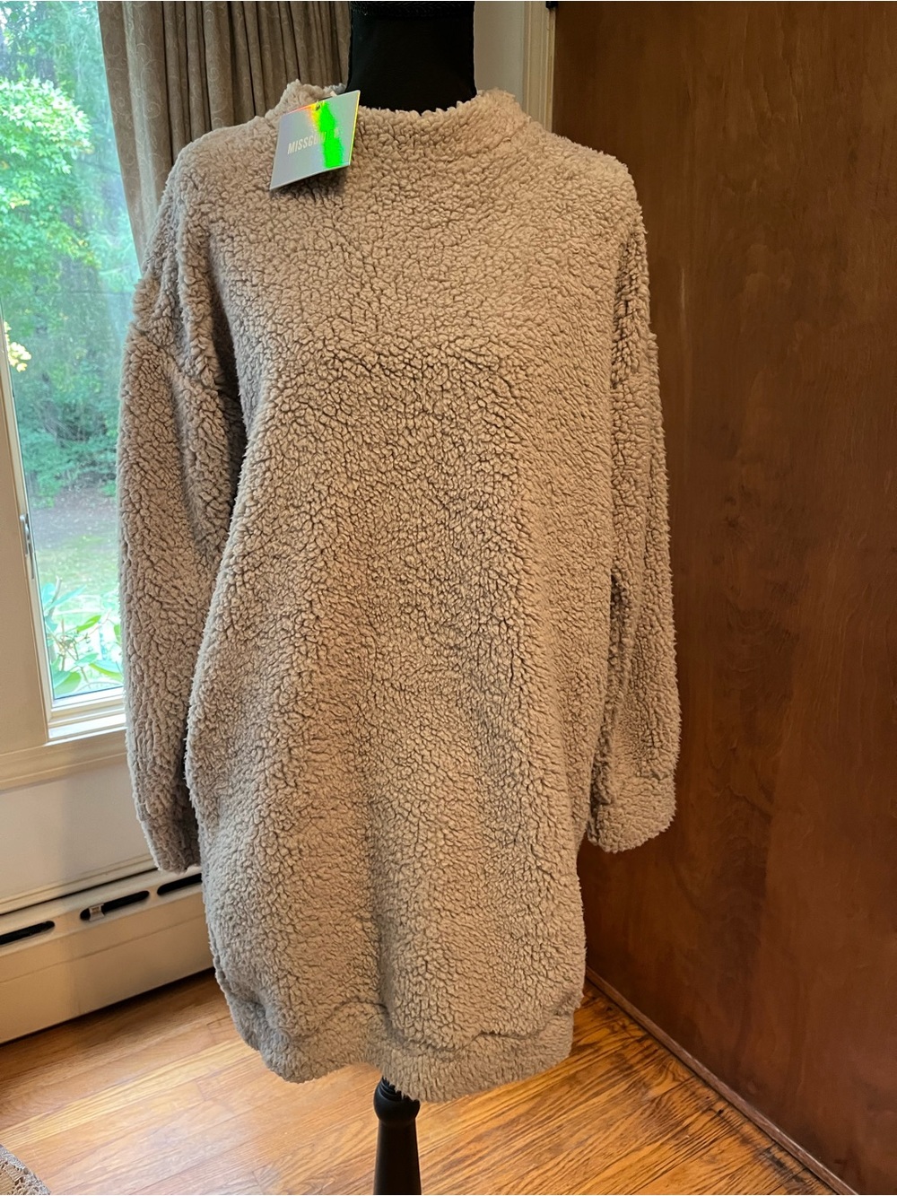 Missguided Plush Sherpa Tunic Dress - Taupe
